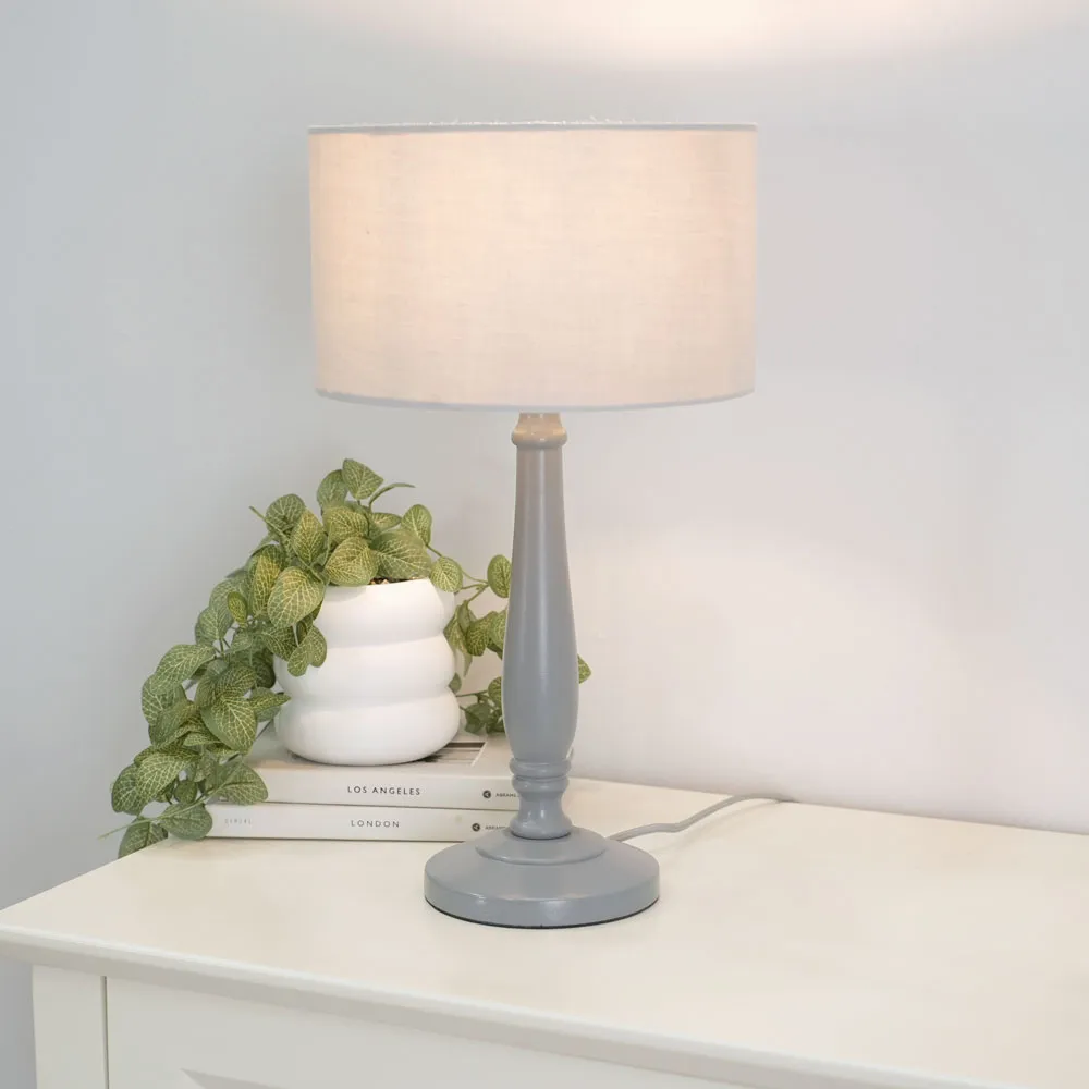 Victoria Drum Shade Table Lamp - Grey, Wood