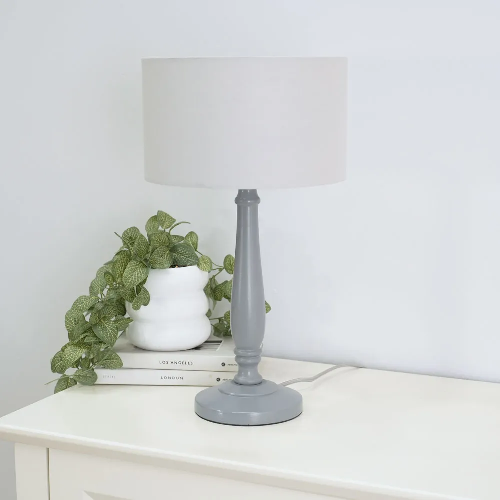 Victoria Drum Shade Table Lamp - Grey, Wood