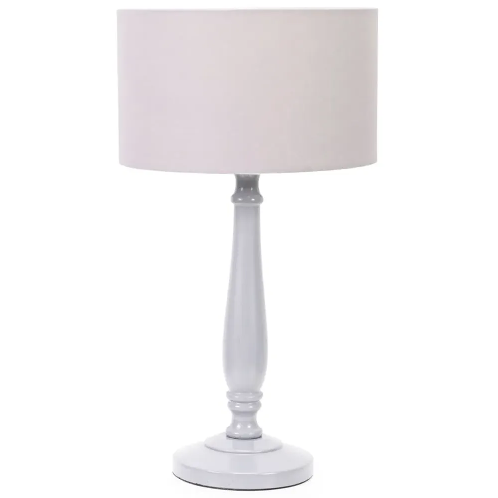 Victoria Drum Shade Table Lamp - Grey, Wood