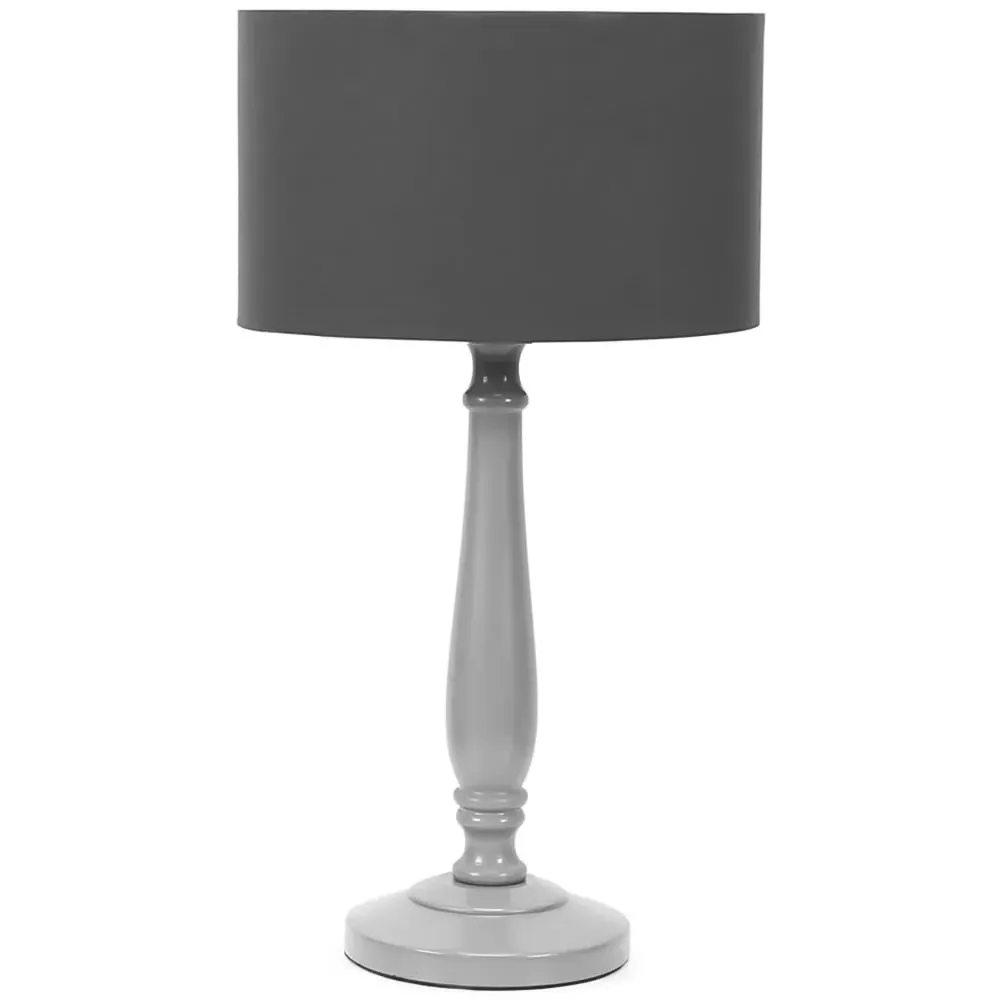 Victoria Drum Shade Table Lamp - Grey, Wood