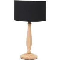 Victoria Drum Shade Table Lamp - Light Wood, Black Fabric