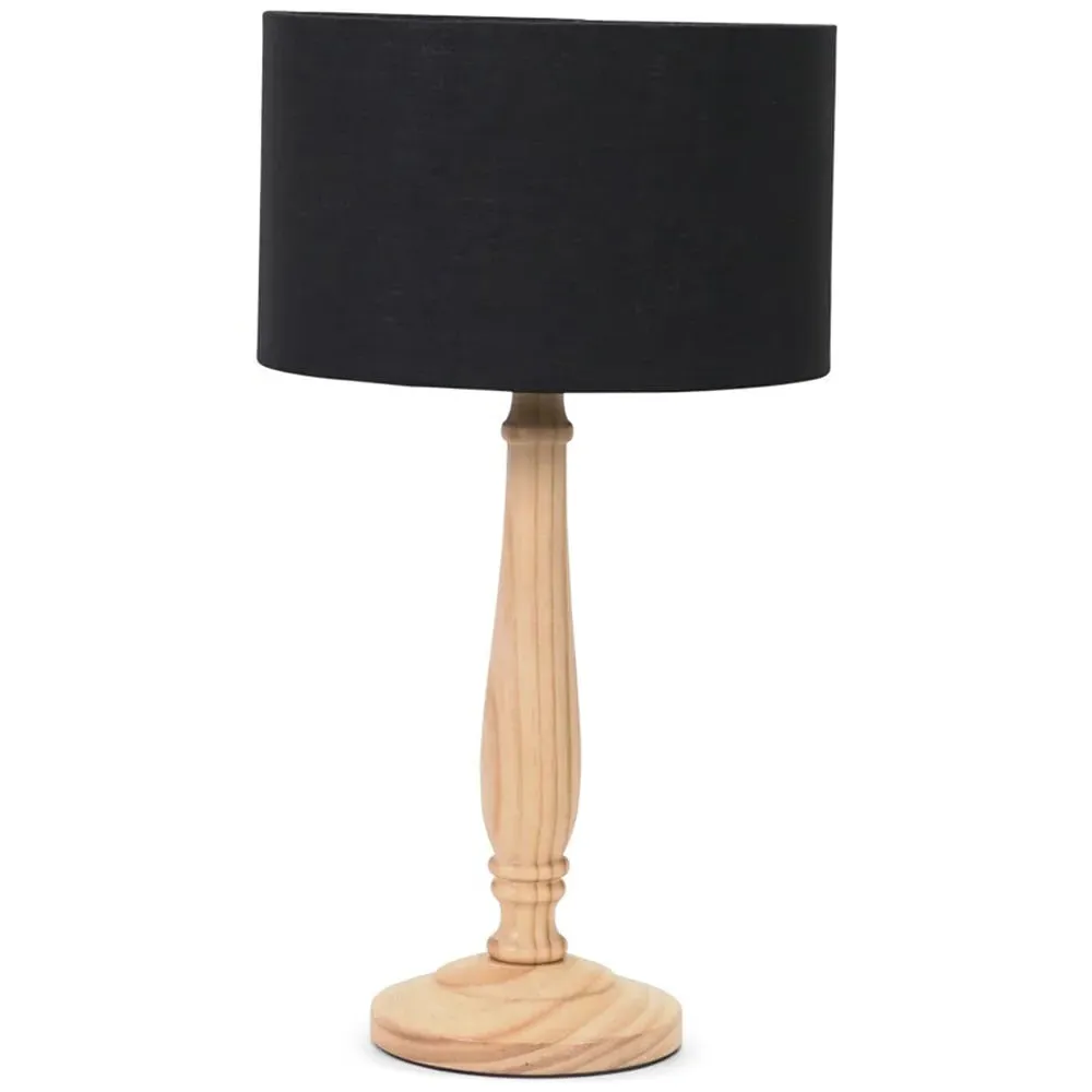 Victoria Drum Shade Table Lamp - Light Wood, Black Fabric