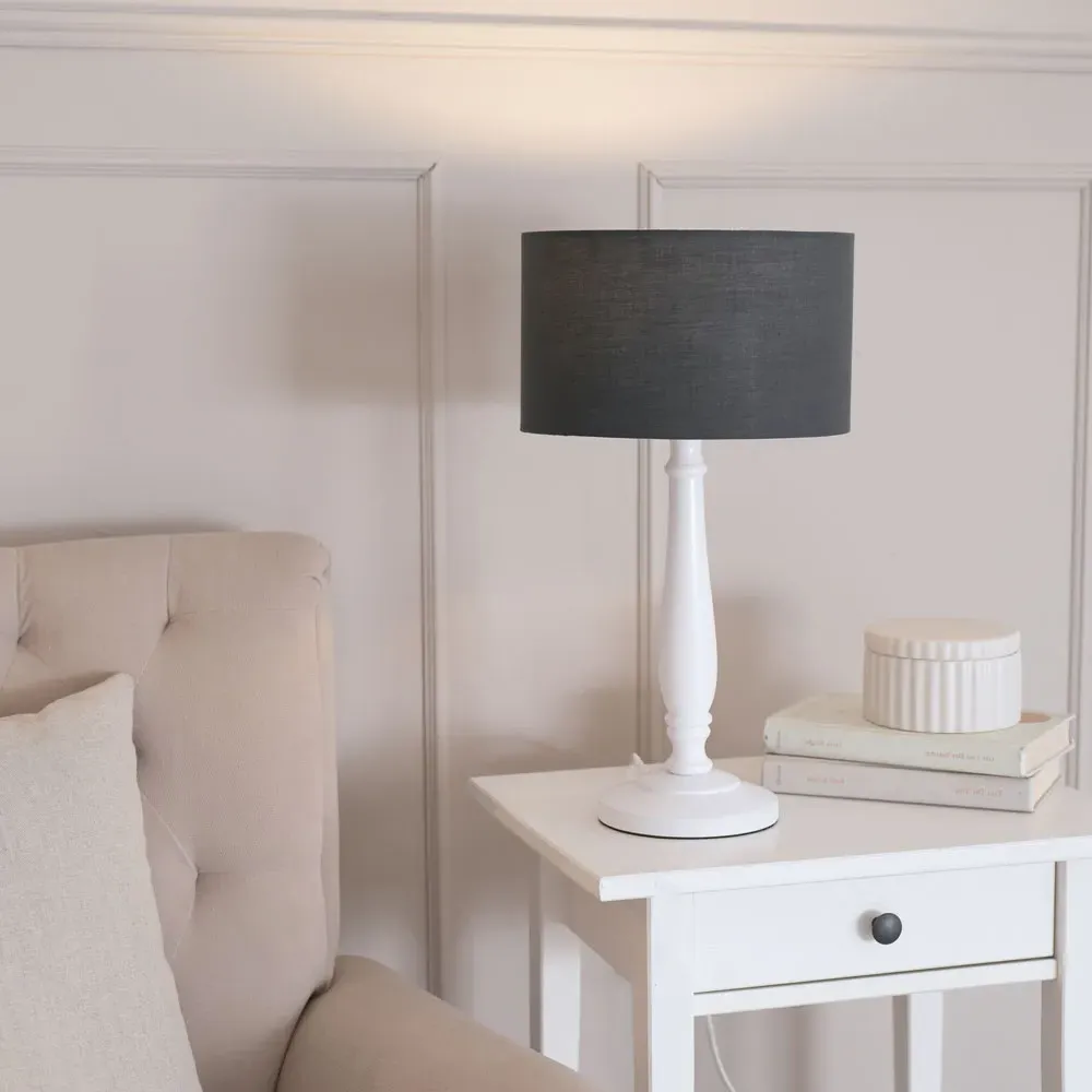 Victoria Drum Shade Table Lamp - White, Wood