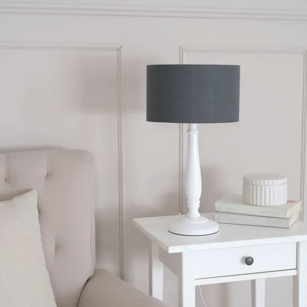 Victoria Drum Shade Table Lamp - White, Wood