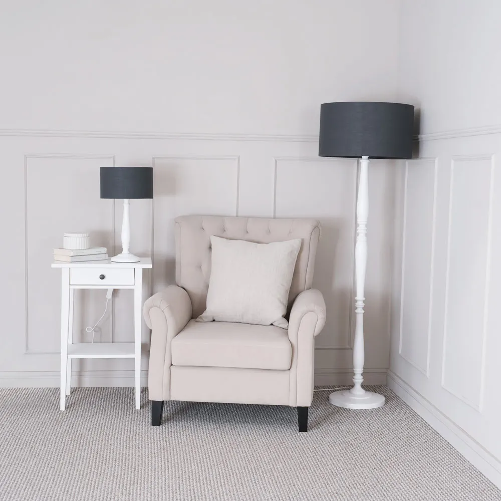 Victoria Drum Shade Table Lamp - White, Wood