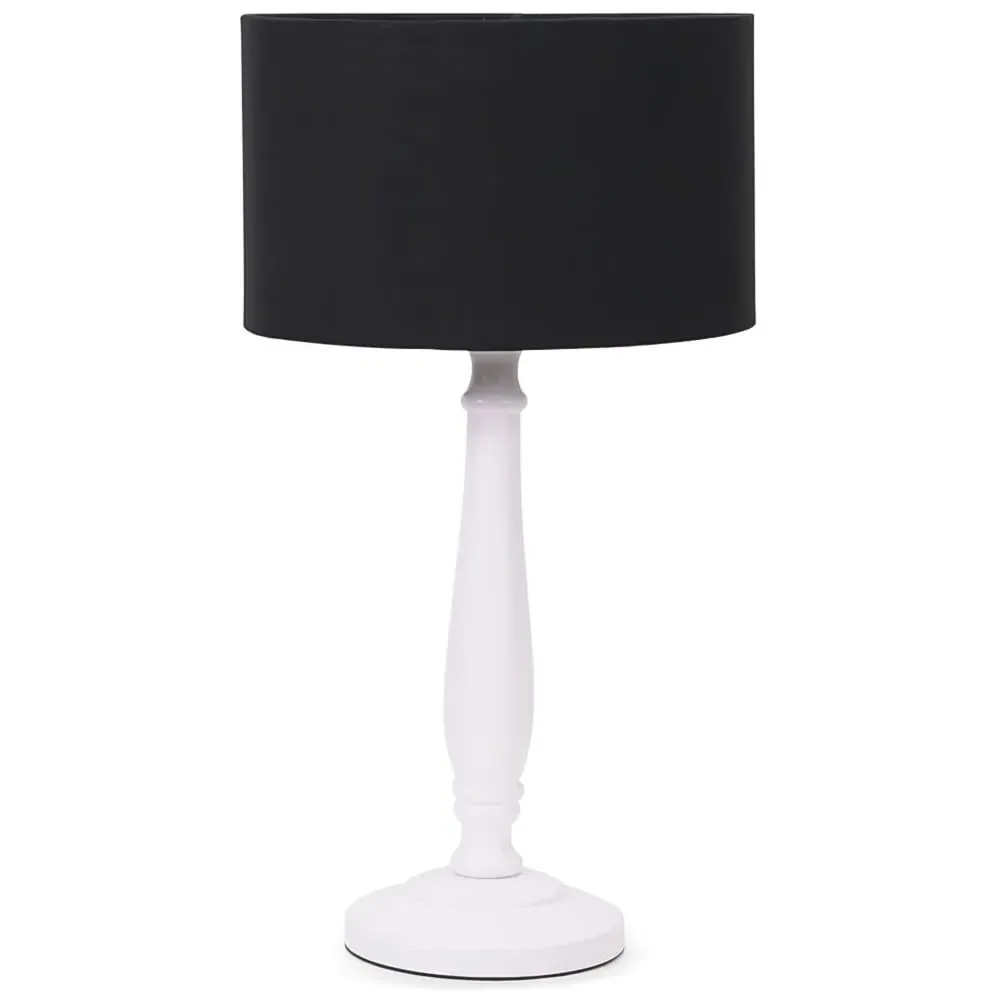 Victoria Drum Shade Table Lamp - White Wood, Black Fabric