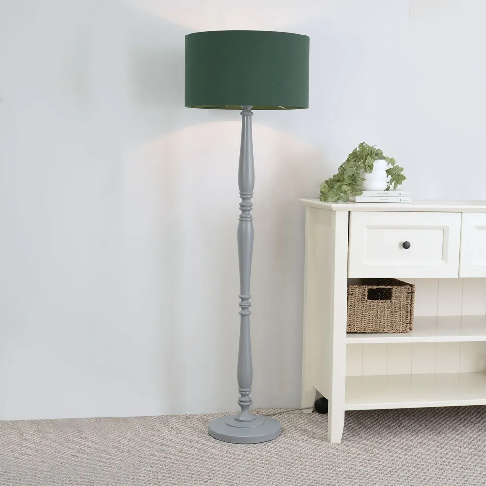 Victoria Floor Lamp - Green, Grey Wood