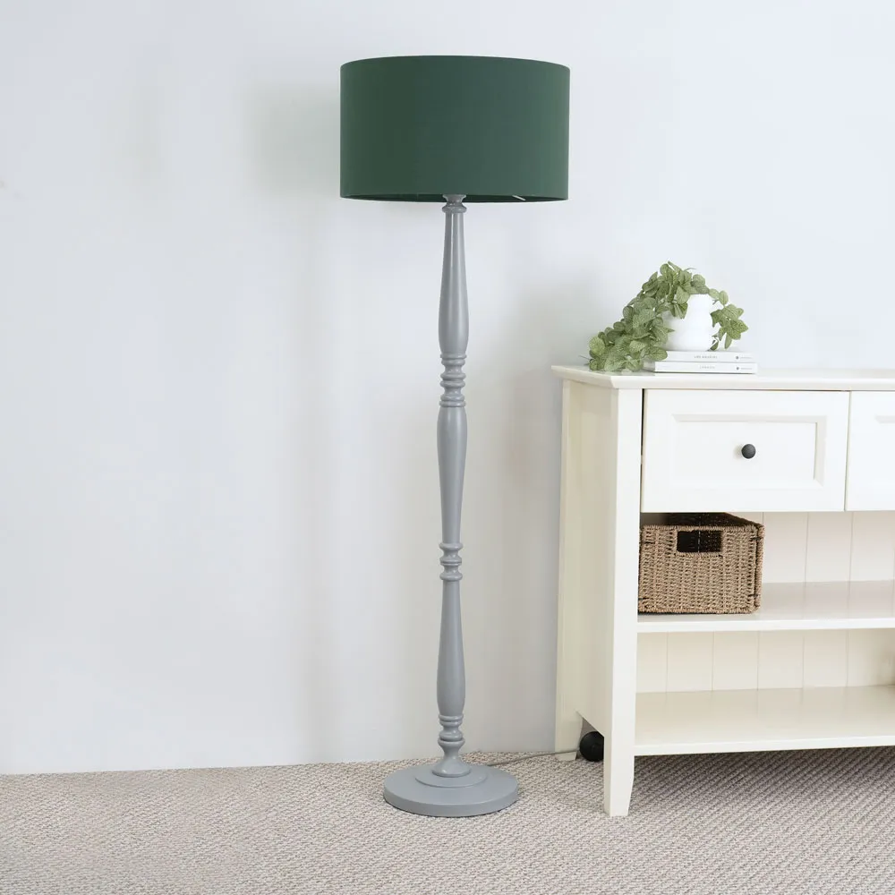 Victoria Floor Lamp - Green, Grey Wood