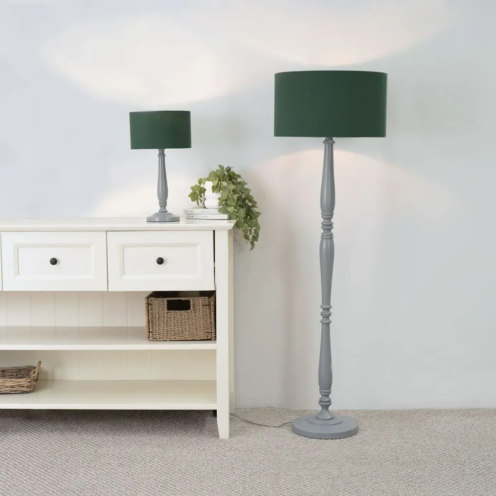 Victoria Floor Lamp - Green, Grey Wood