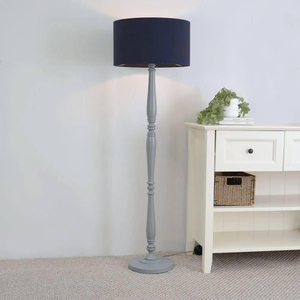 Victoria Floor Lamp - Navy Blue, Grey Wood