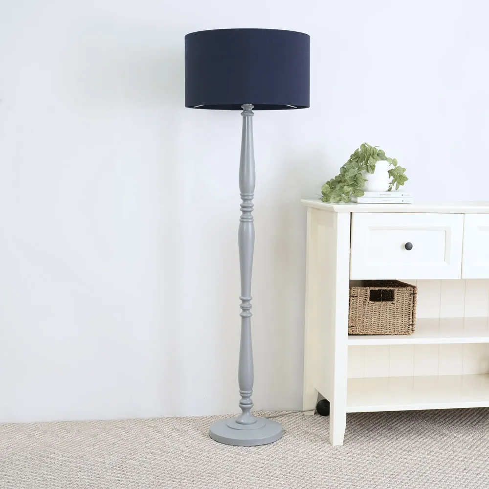 Victoria Floor Lamp - Navy Blue, Grey Wood
