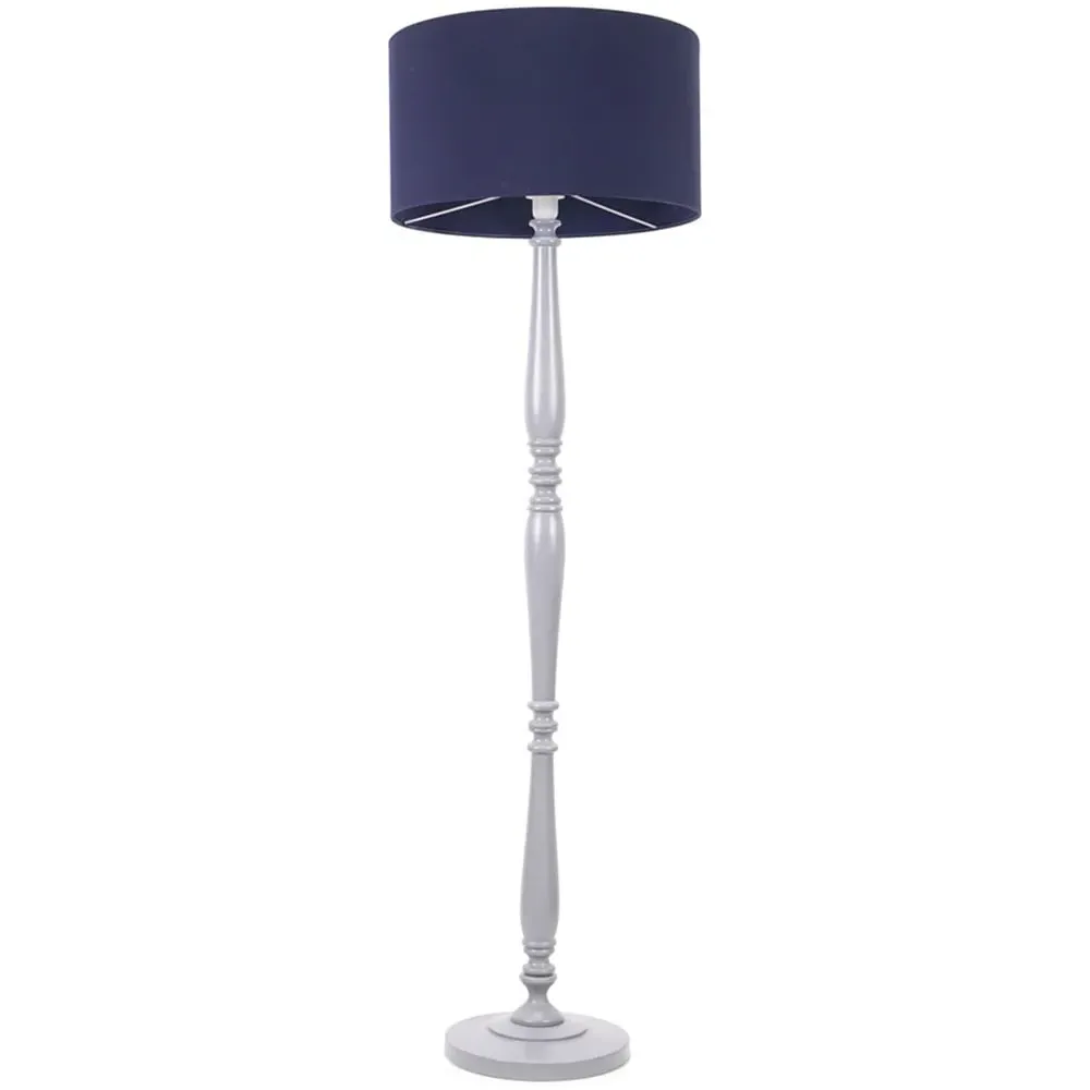 Victoria Floor Lamp - Navy Blue, Grey Wood