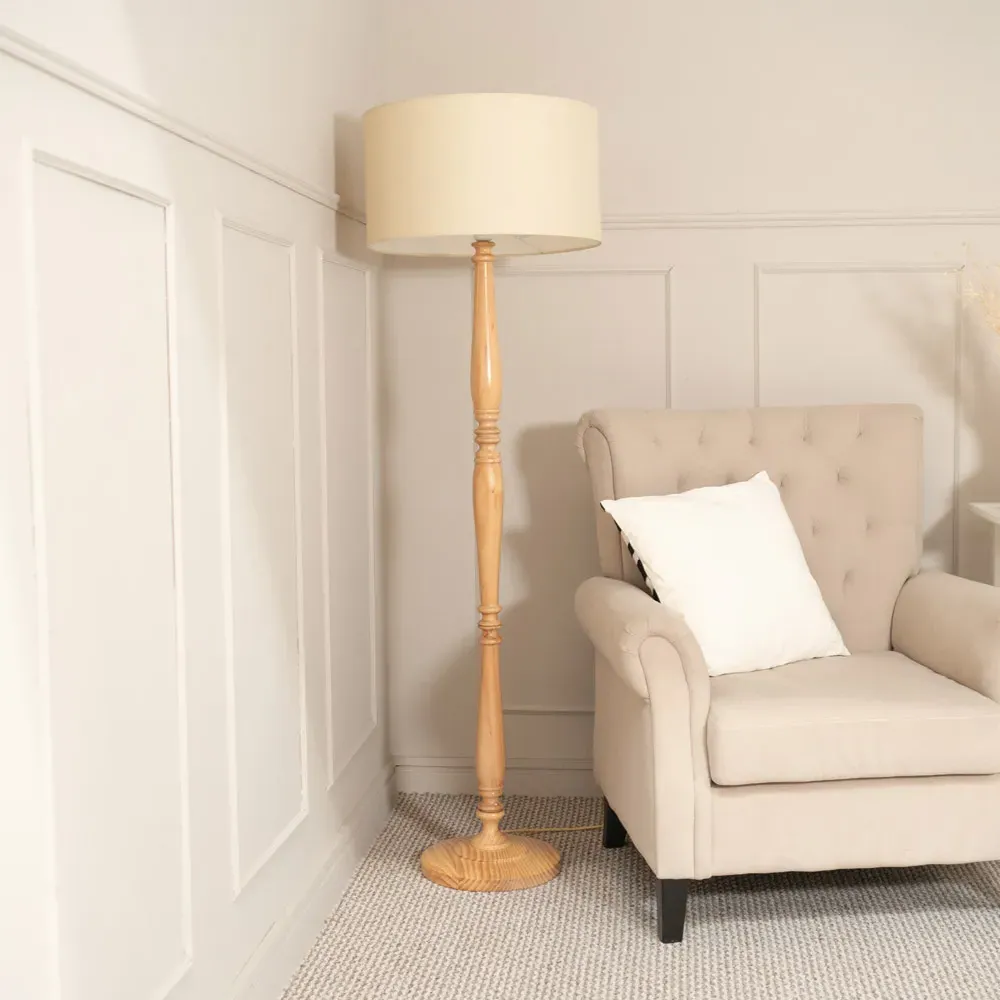 Victoria Floor Lamp with Drum Shade - Cream, Wood