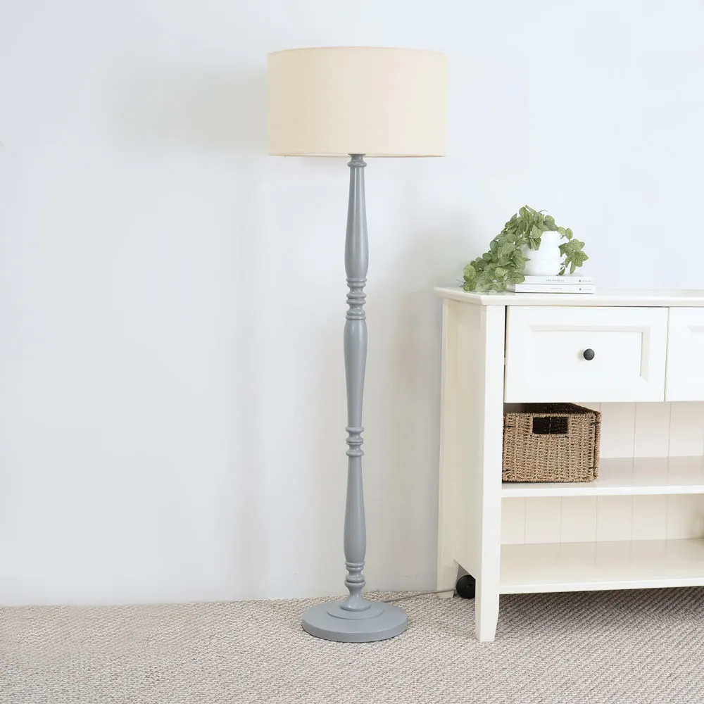Victoria Floor Lamp with Drum Shade - Grey, Wood