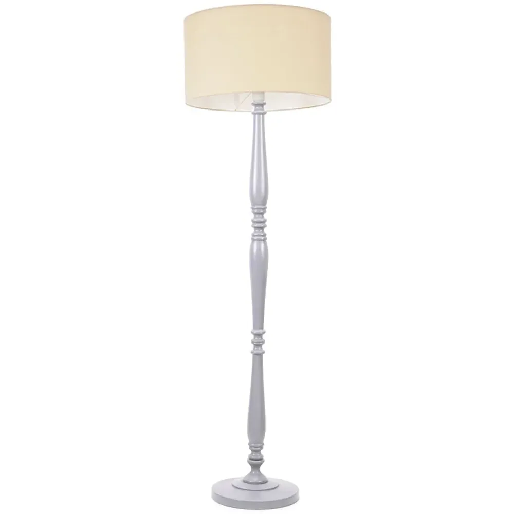 Victoria Floor Lamp with Drum Shade - Grey, Wood