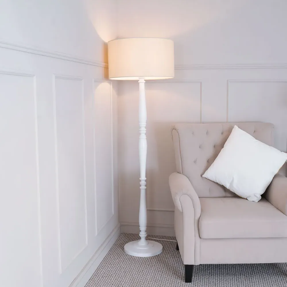 Victoria Floor Lamp with Drum Shade - White, Wood