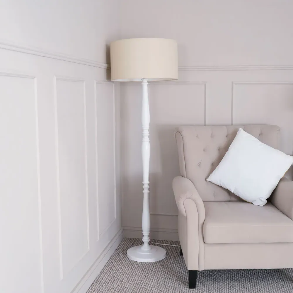 Victoria Floor Lamp with Drum Shade - White, Wood