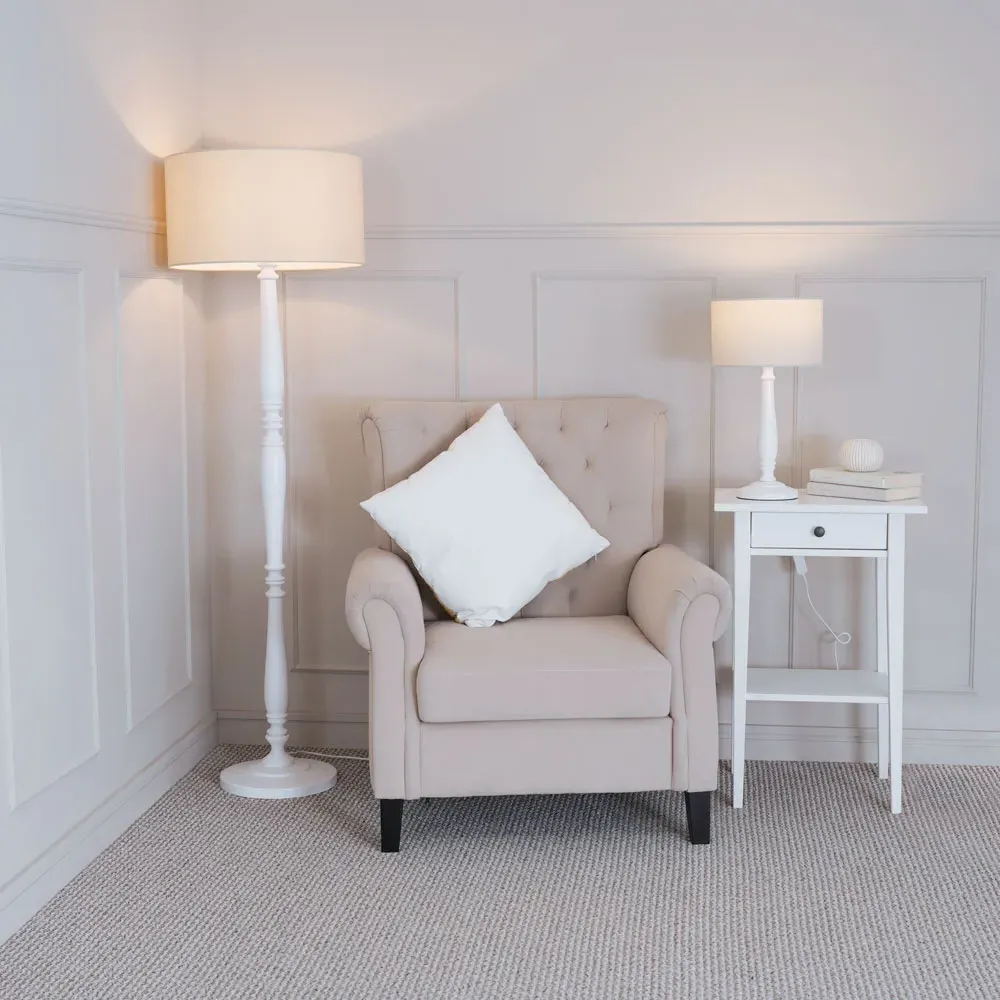 Victoria Floor Lamp with Drum Shade - White, Wood