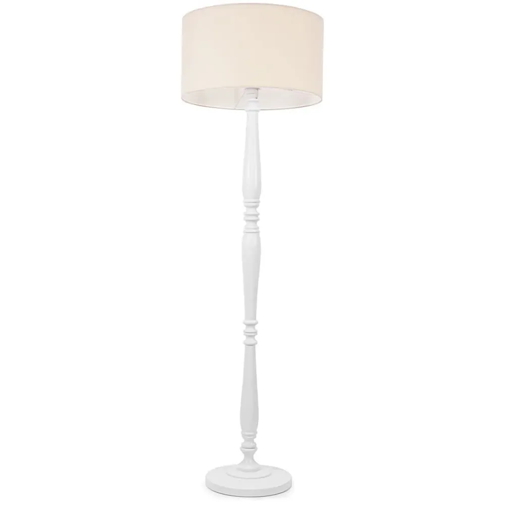 Victoria Floor Lamp with Drum Shade - White, Wood