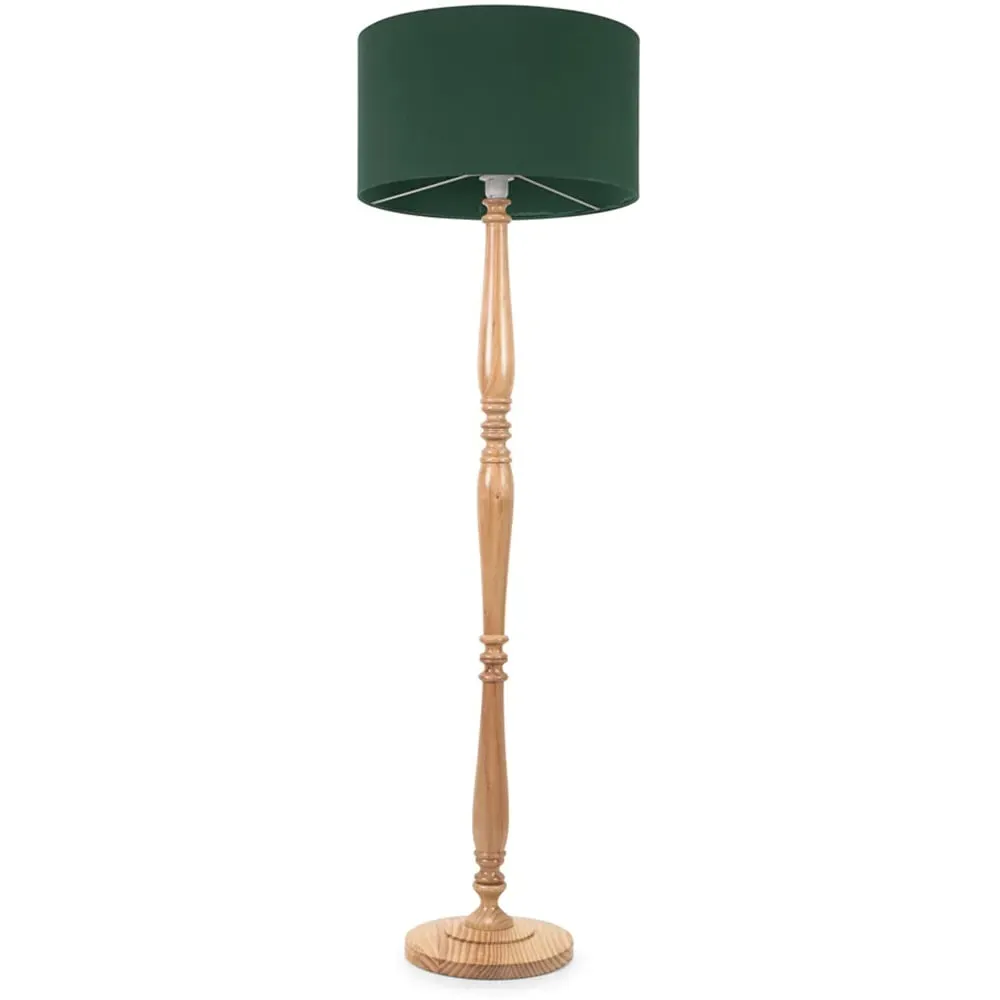 Victoria LED Floor Lamp with Drum Shade - Green, Wood