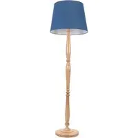 Victoria LED Floor Lamp with Tapered Shade - Navy, Wood