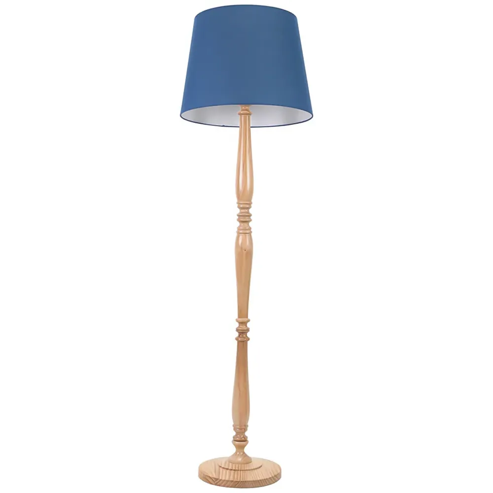 Victoria LED Floor Lamp with Tapered Shade - Navy, Wood