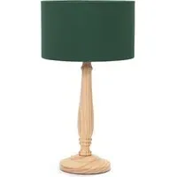 Victoria LED Table Lamp with Drum Shade - Green, Wood
