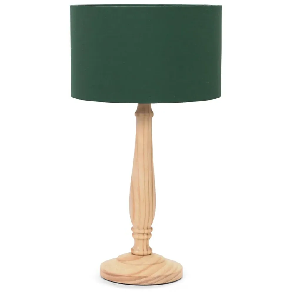 Victoria LED Table Lamp with Drum Shade - Green, Wood