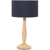 Victoria LED Table Lamp with Drum Shade - Navy, Wood