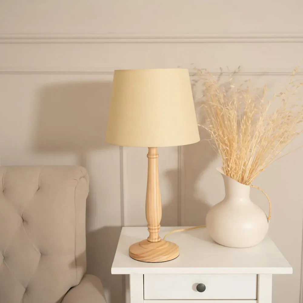 Victoria LED Table Lamp with Tapered Shade - Beige, Wood