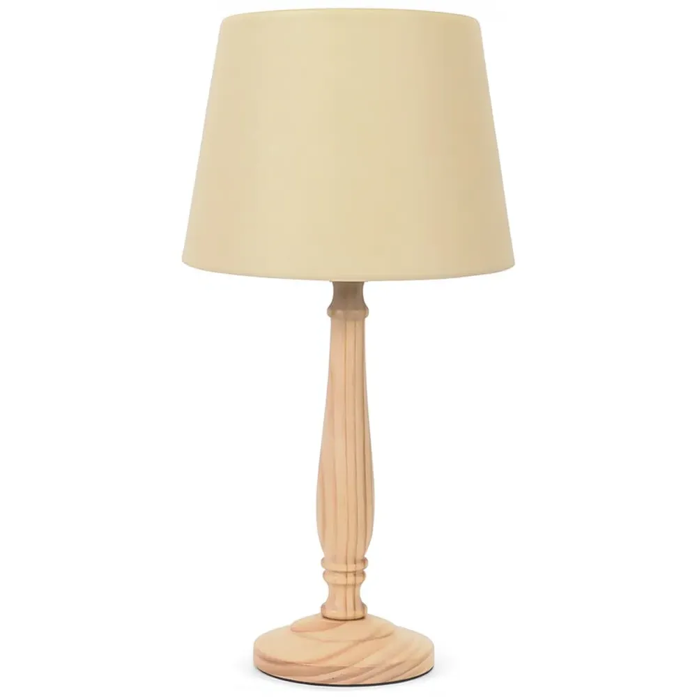 Victoria LED Table Lamp with Tapered Shade - Beige, Wood image