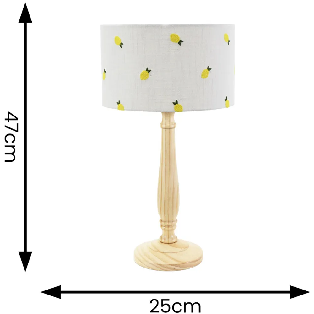 Victoria Lemon Embroidered Shade LED Table Lamp - Wood