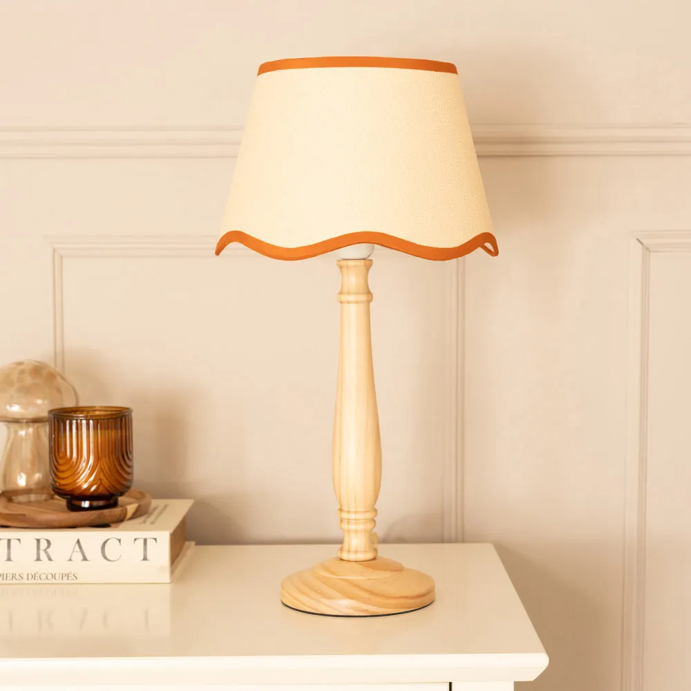Victoria Linen Scallop Rust Edge Table Lamp - Wood