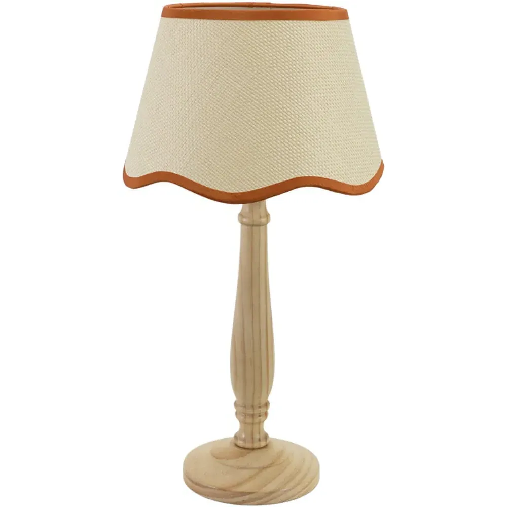 Victoria Linen Scallop Rust Edge Table Lamp - Wood
