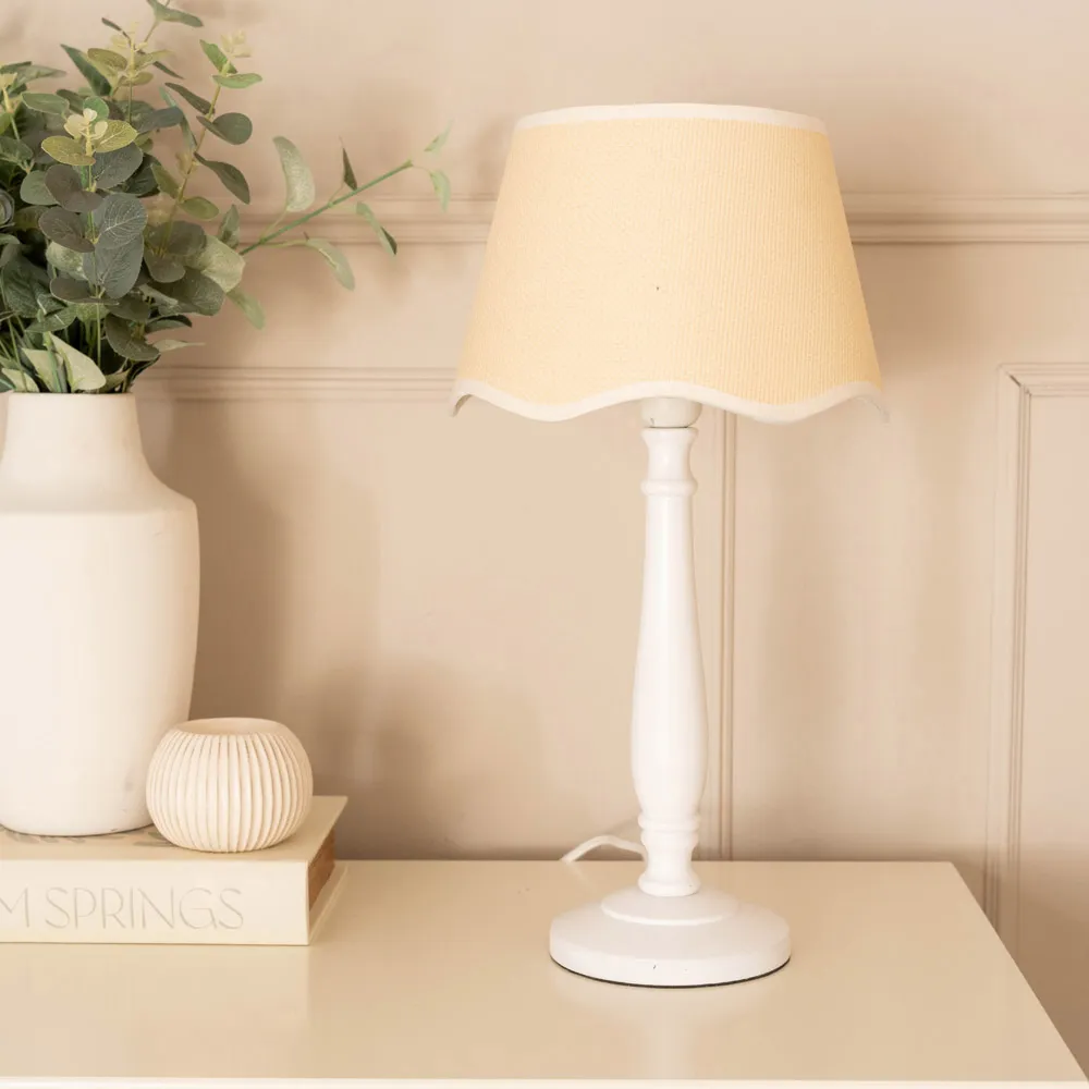 Victoria Linen Scallop Table Lamp - White, Wood