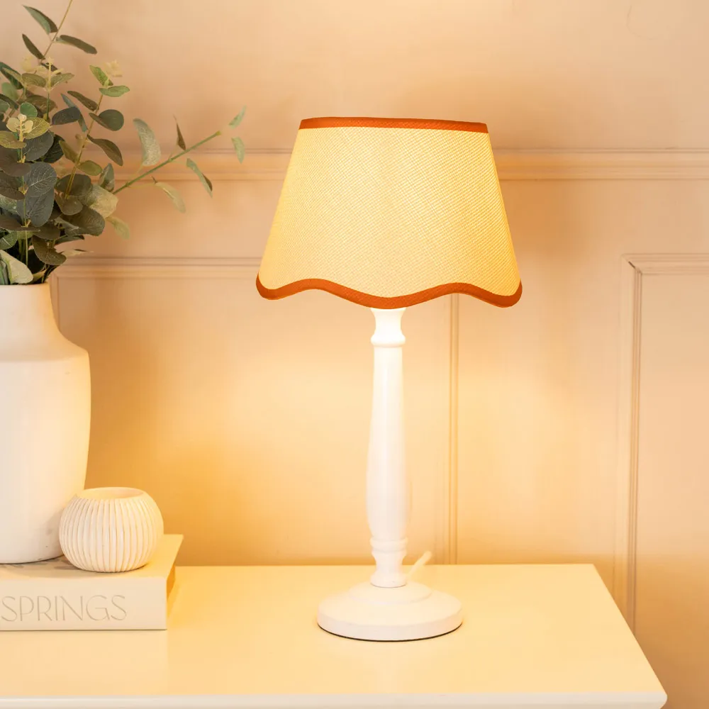 Victoria Linen Scallop Table Lamp - White, Wood