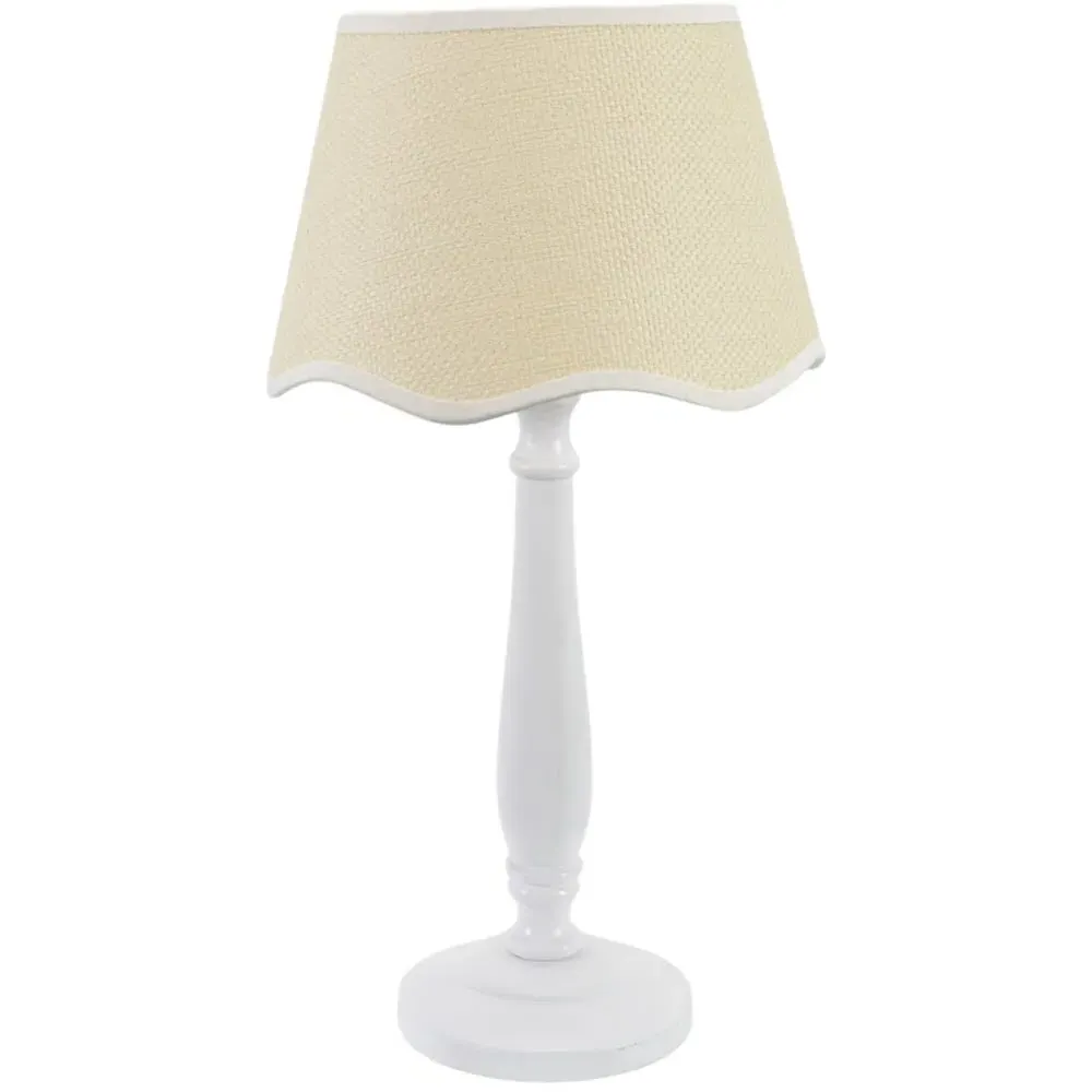 Victoria Linen Scallop Table Lamp - White, Wood