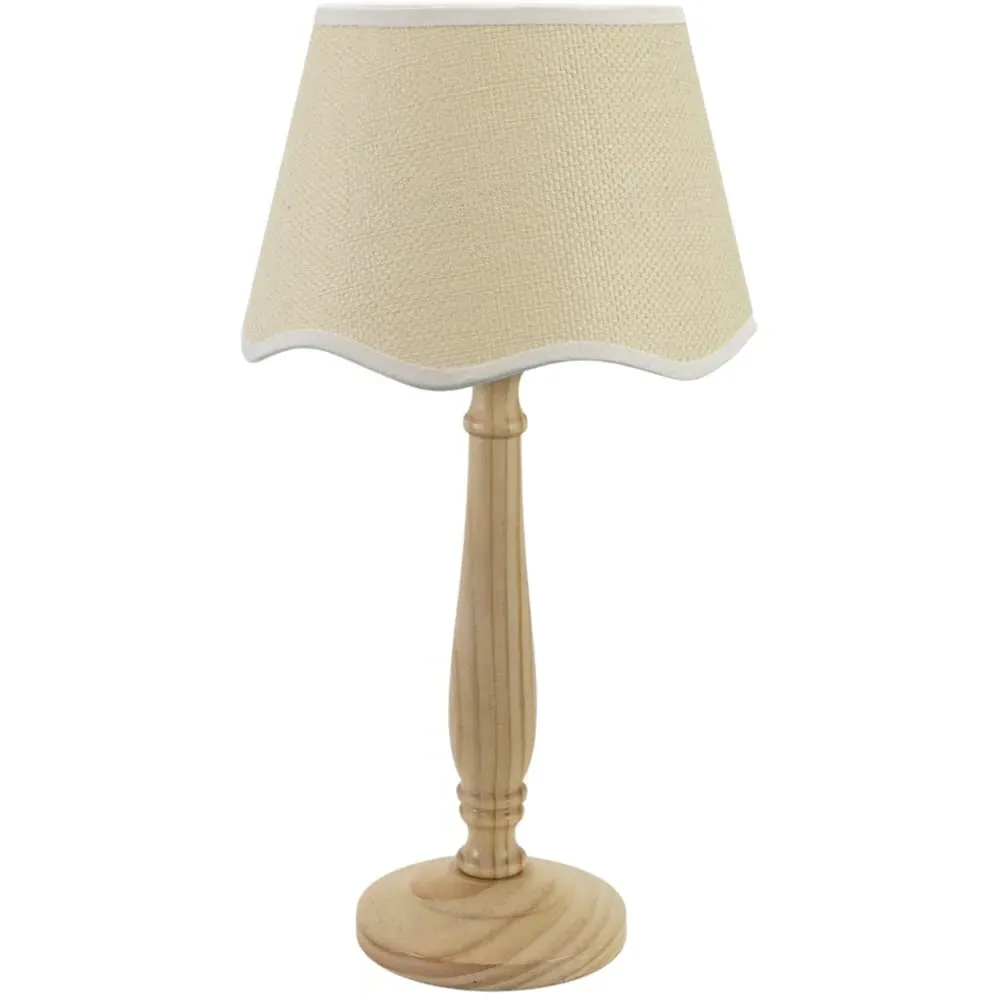 Victoria Linen Scallop White Edge Table Lamp - Wood