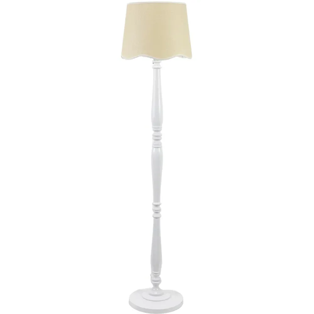 Victoria Scallop Floor Lamp with White Edge - White, Wood