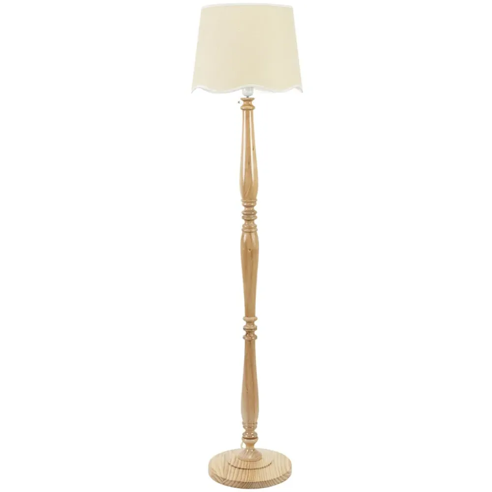 Victoria Scallop White Edge Shade LED Floor Lamp - Wood