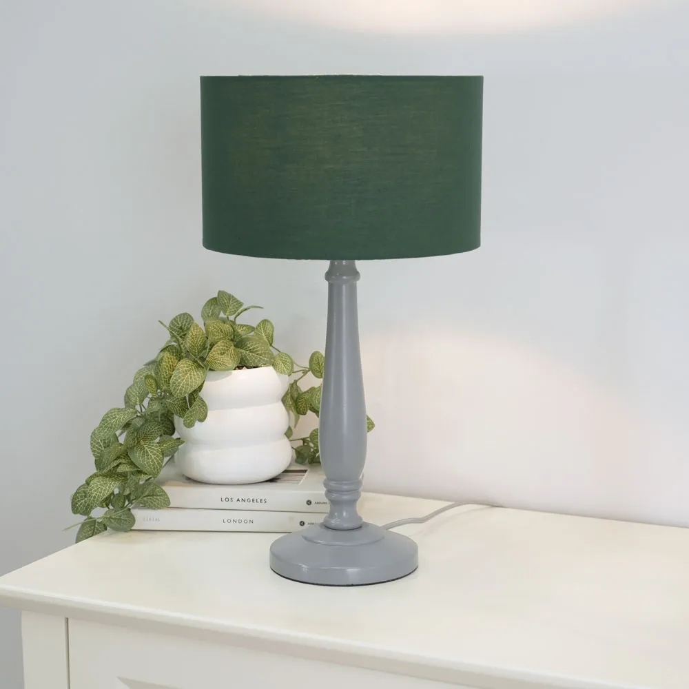 Victoria Table Lamp - Green, Grey Wood