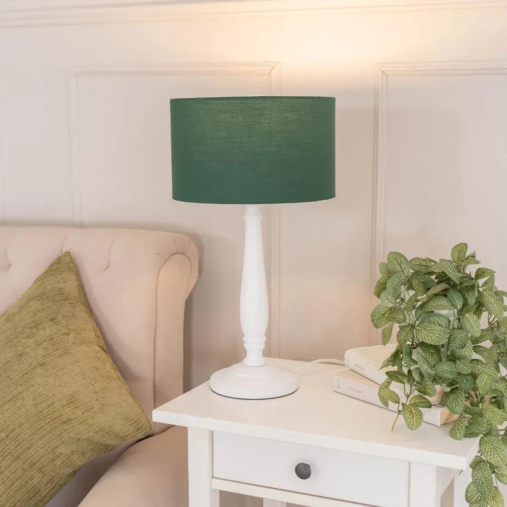 Victoria Table Lamp - Green, White Wood