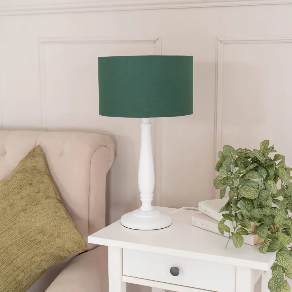 Victoria Table Lamp - Green, White Wood