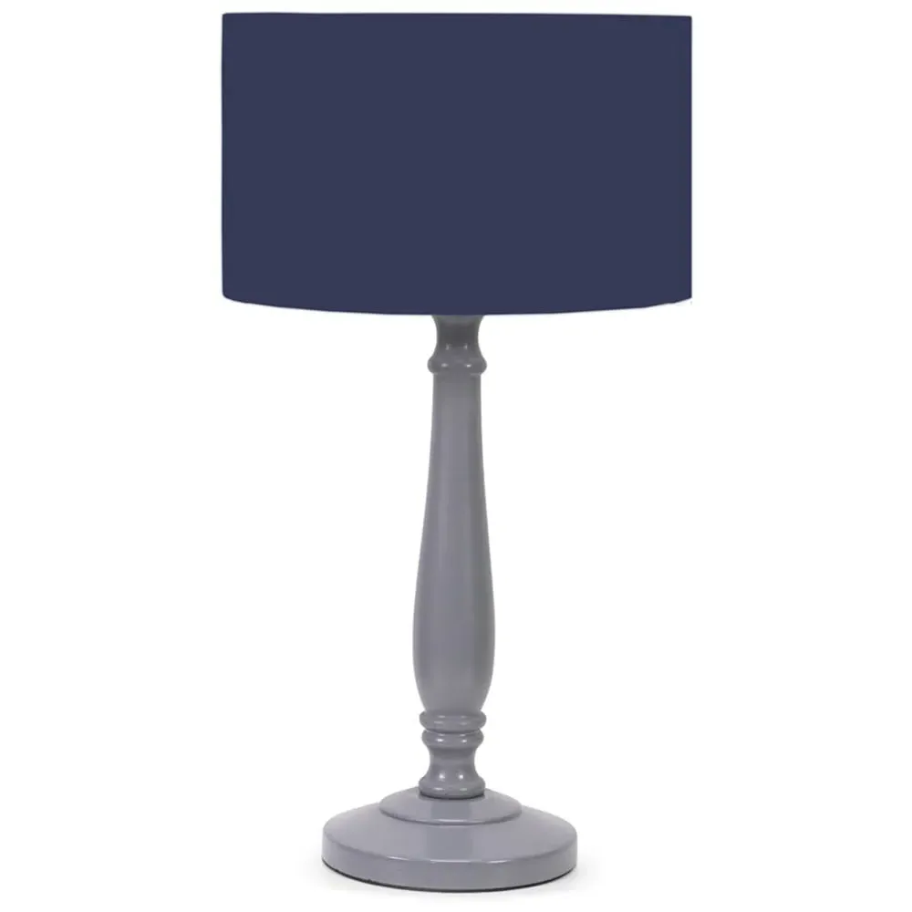 Victoria Table Lamp - Navy Blue, Grey Wood