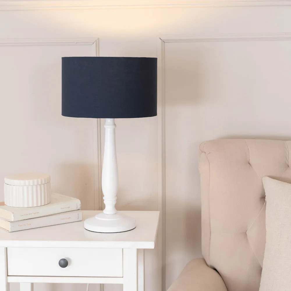 Victoria Table Lamp - Navy, White Wood
