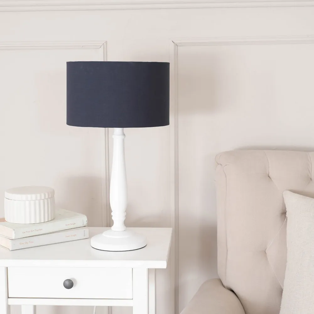 Victoria Table Lamp - Navy, White Wood
