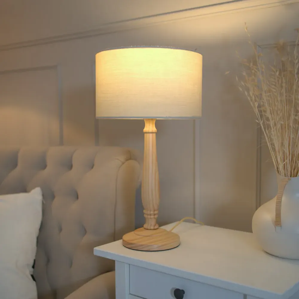 Victoria Table Lamp with Drum Shade - Cream, Wood