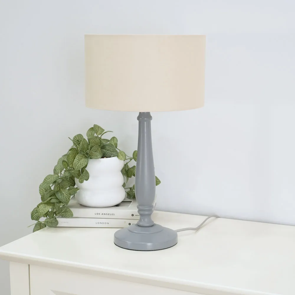 Victoria Table Lamp with Drum Shade - Grey, Wood