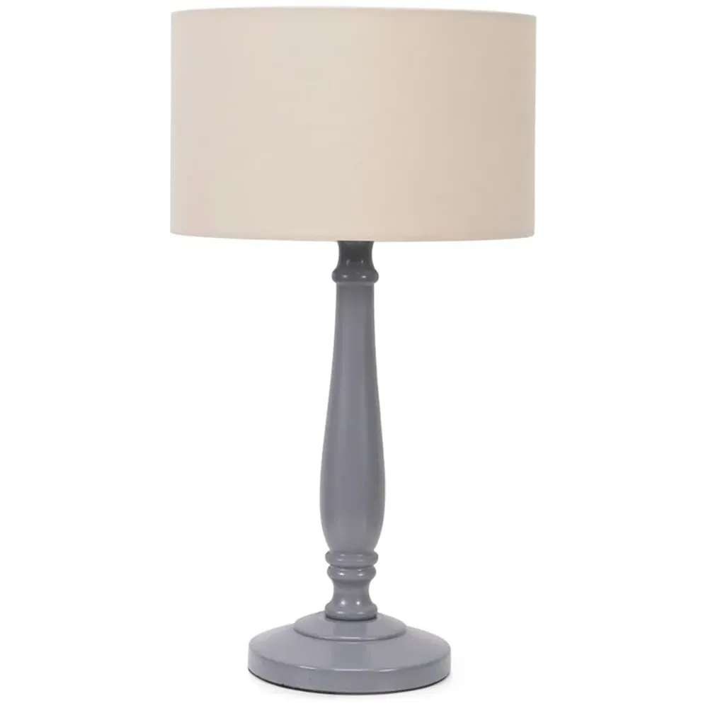 Victoria Table Lamp with Drum Shade - Grey, Wood