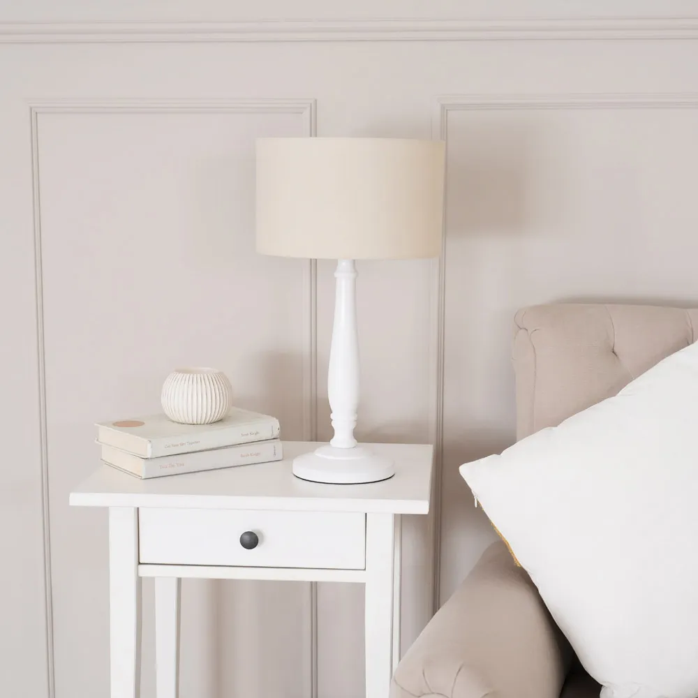 Victoria Table Lamp with Drum Shade - White, Wood